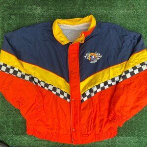 Vintage 90s NASCAR Tide Racing Puffer Bomber Jacket Quilted Checkered Colorful